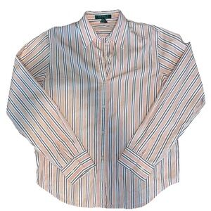 Lauren Ralph Lauren Women’s Pink Striped Button Down Collared Shirt Size M